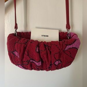 STAUD Beaded Bean Convertible Clutch (Color: Cherry Abstract)
